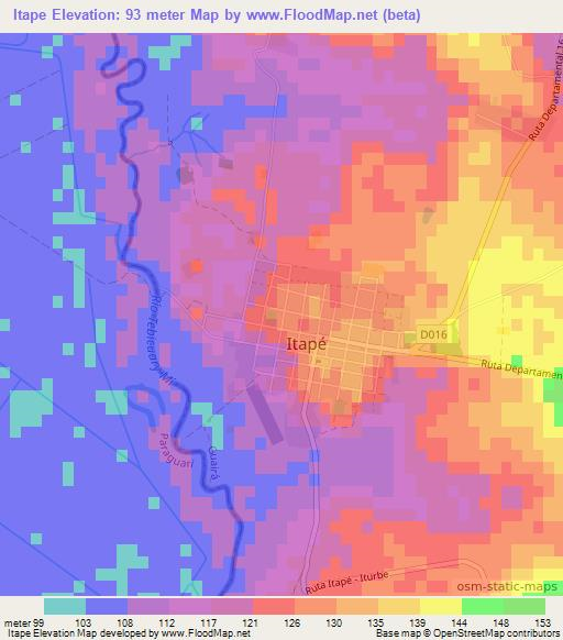Itape,Paraguay Elevation Map