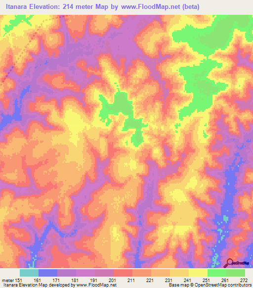 Itanara,Paraguay Elevation Map