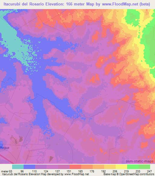 Itacurubi del Rosario,Paraguay Elevation Map