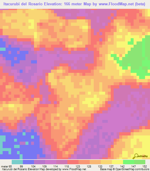 Itacurubi del Rosario,Paraguay Elevation Map