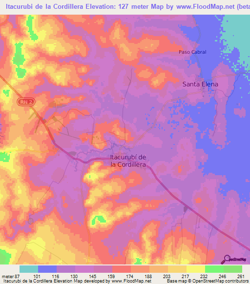 Itacurubi de la Cordillera,Paraguay Elevation Map