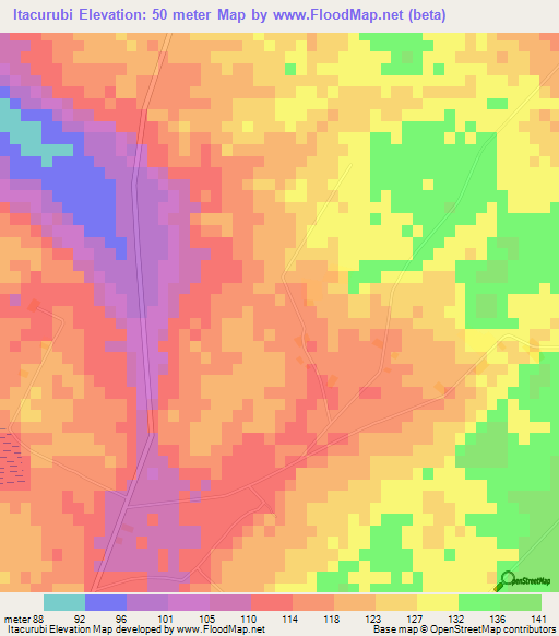 Itacurubi,Paraguay Elevation Map