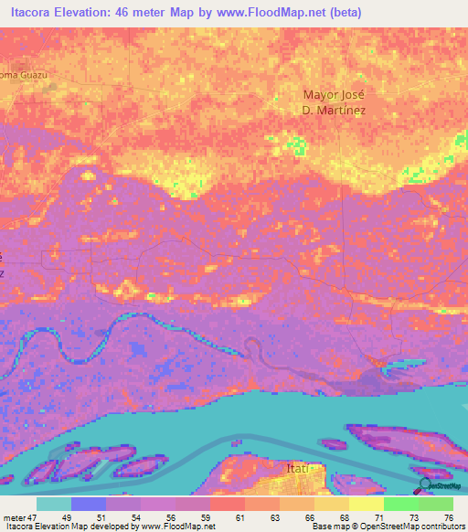 Itacora,Paraguay Elevation Map
