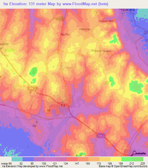 Ita,Paraguay Elevation Map