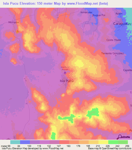 Isla Pucu,Paraguay Elevation Map