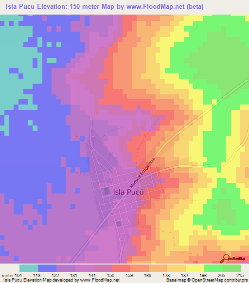 Isla Pucu,Paraguay Elevation Map