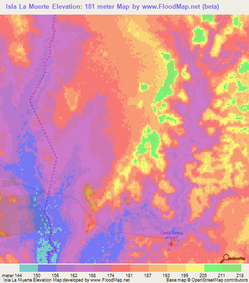 Isla La Muerte,Paraguay Elevation Map