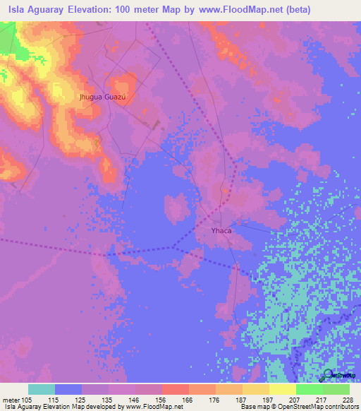 Isla Aguaray,Paraguay Elevation Map