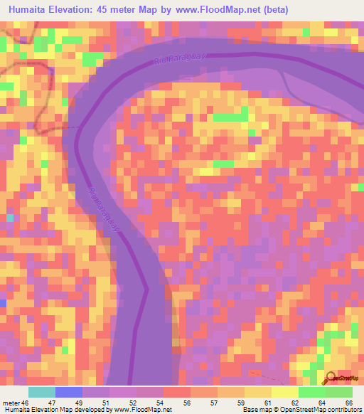 Humaita,Paraguay Elevation Map