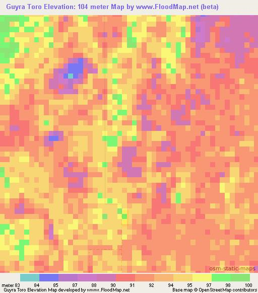 Guyra Toro,Paraguay Elevation Map