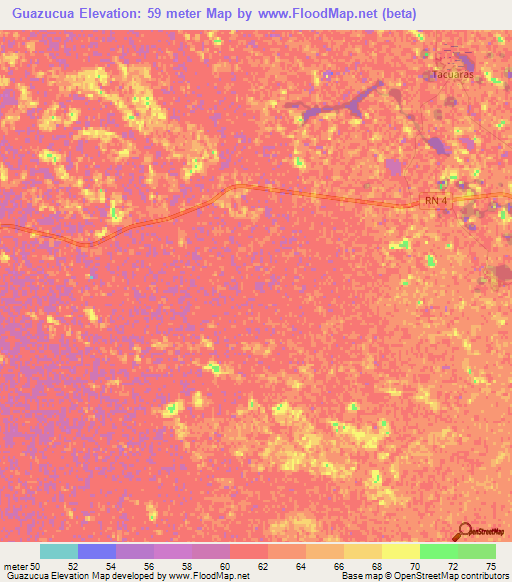 Guazucua,Paraguay Elevation Map