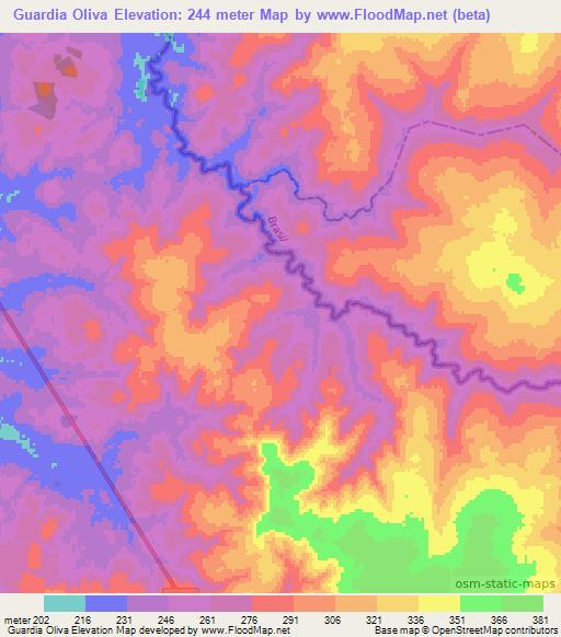 Guardia Oliva,Paraguay Elevation Map