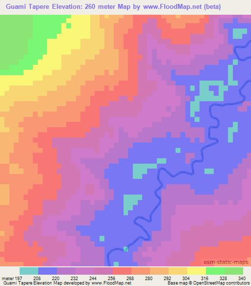Guami Tapere,Paraguay Elevation Map