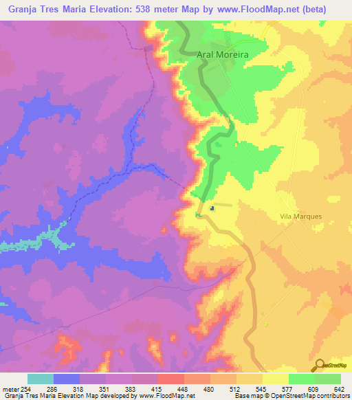 Granja Tres Maria,Paraguay Elevation Map