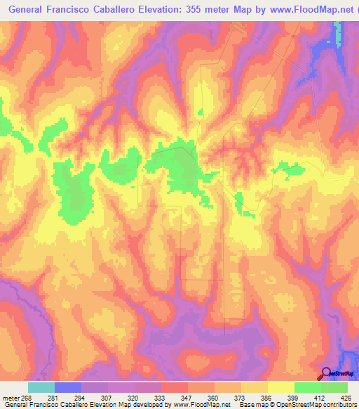 General Francisco Caballero,Paraguay Elevation Map