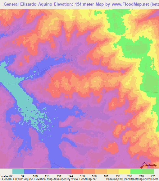 General Elizardo Aquino,Paraguay Elevation Map