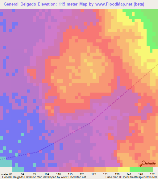 General Delgado,Paraguay Elevation Map