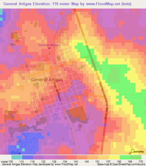 General Artigas,Paraguay Elevation Map