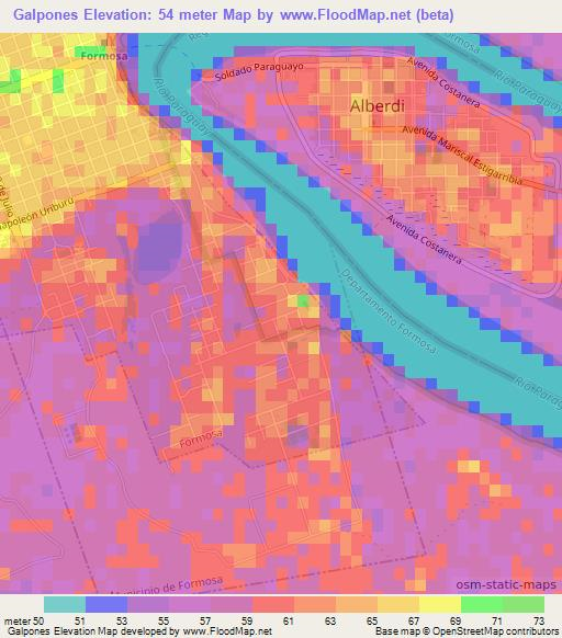 Galpones,Paraguay Elevation Map