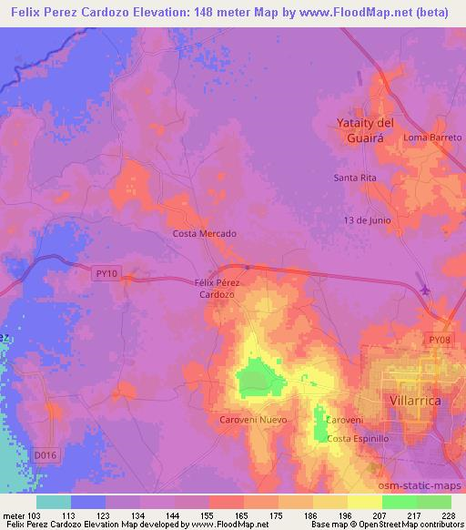 Felix Perez Cardozo,Paraguay Elevation Map