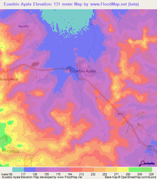 Eusebio Ayala,Paraguay Elevation Map