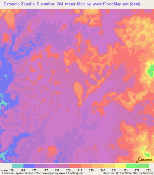 Estancia Zapallo,Paraguay Elevation Map