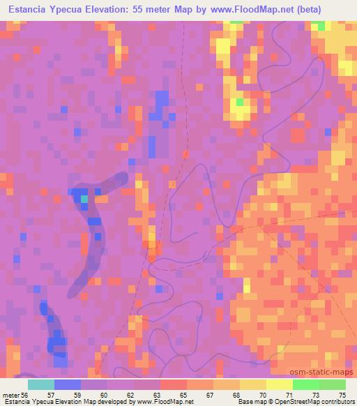 Estancia Ypecua,Paraguay Elevation Map