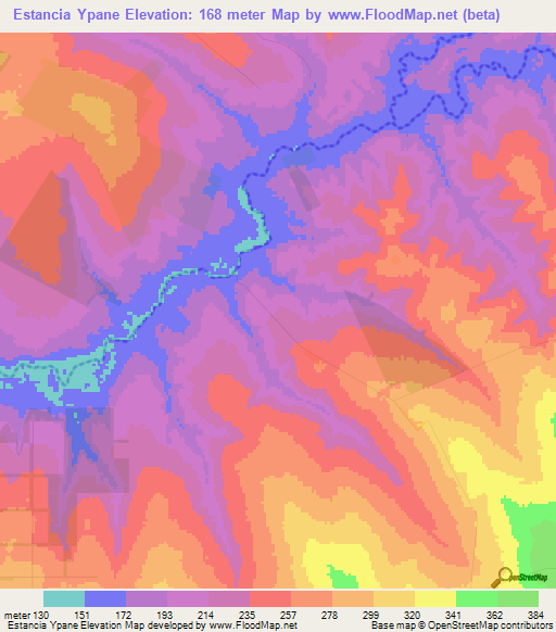Estancia Ypane,Paraguay Elevation Map