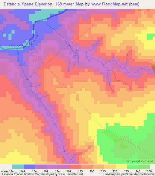 Estancia Ypane,Paraguay Elevation Map