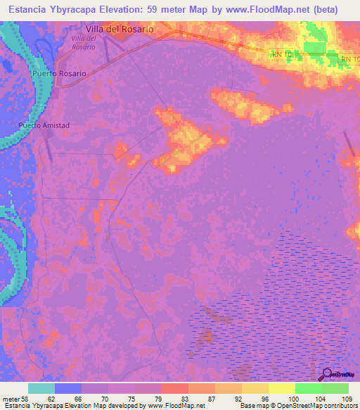 Estancia Ybyracapa,Paraguay Elevation Map