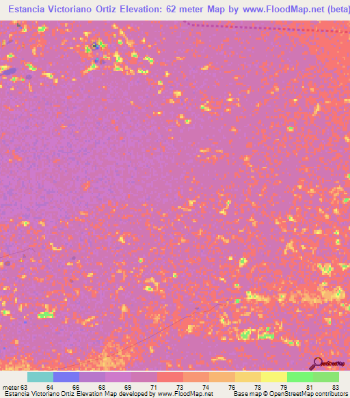 Estancia Victoriano Ortiz,Paraguay Elevation Map