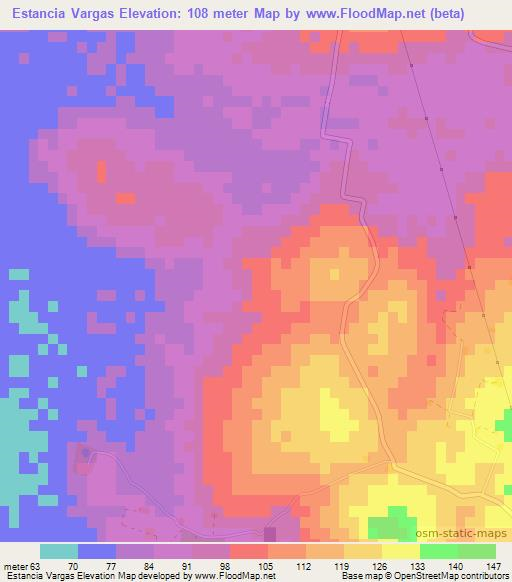 Estancia Vargas,Paraguay Elevation Map