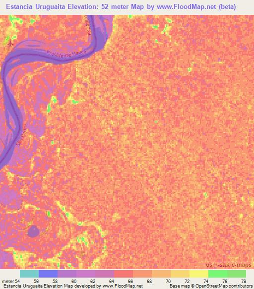 Estancia Uruguaita,Paraguay Elevation Map