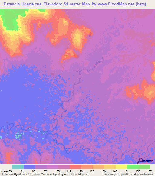Estancia Ugarte-cue,Paraguay Elevation Map