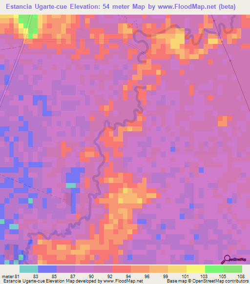 Estancia Ugarte-cue,Paraguay Elevation Map