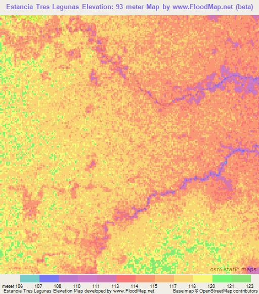 Estancia Tres Lagunas,Paraguay Elevation Map