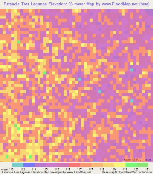 Estancia Tres Lagunas,Paraguay Elevation Map