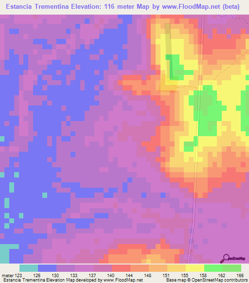 Estancia Trementina,Paraguay Elevation Map