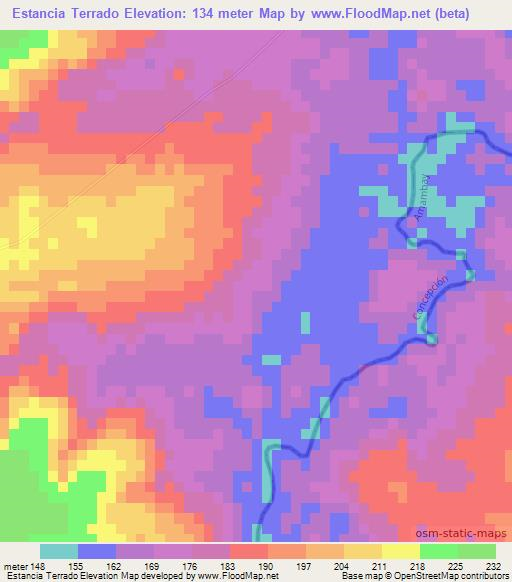 Estancia Terrado,Paraguay Elevation Map