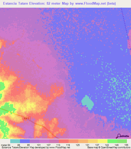 Estancia Tatare,Paraguay Elevation Map