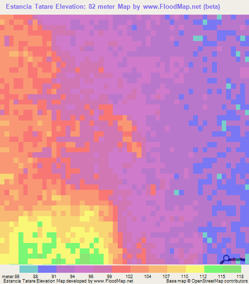 Estancia Tatare,Paraguay Elevation Map