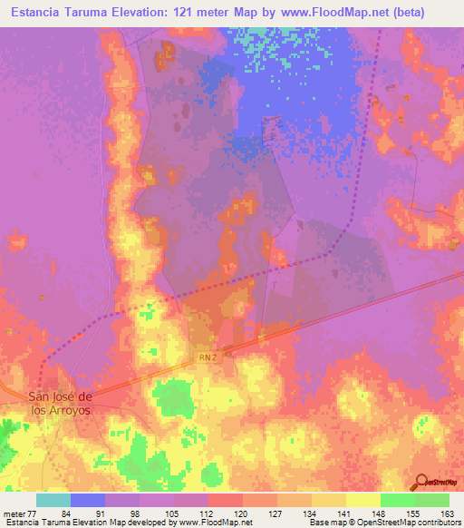 Estancia Taruma,Paraguay Elevation Map