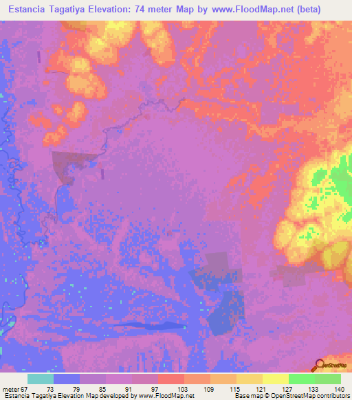 Estancia Tagatiya,Paraguay Elevation Map
