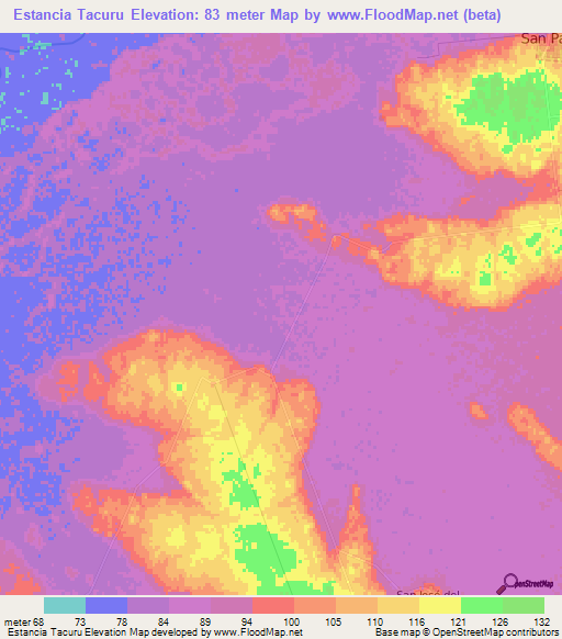 Estancia Tacuru,Paraguay Elevation Map