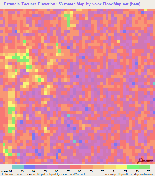 Estancia Tacuara,Paraguay Elevation Map