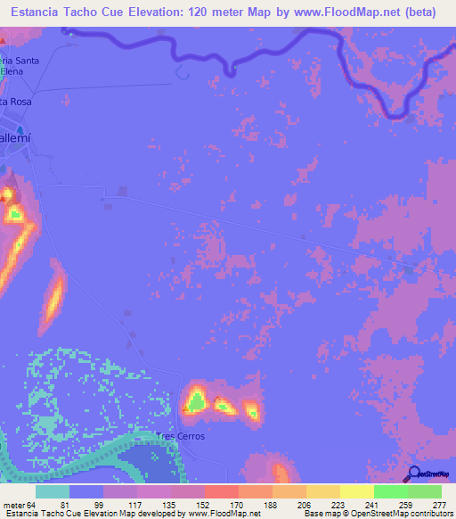 Estancia Tacho Cue,Paraguay Elevation Map