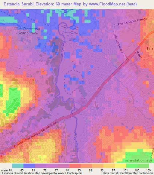 Estancia Surubi,Paraguay Elevation Map