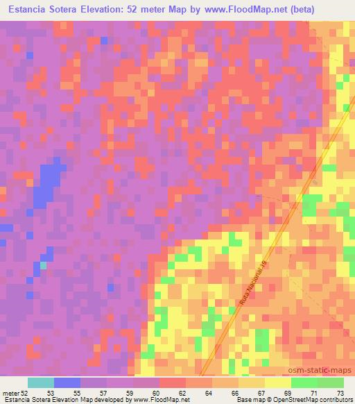 Estancia Sotera,Paraguay Elevation Map