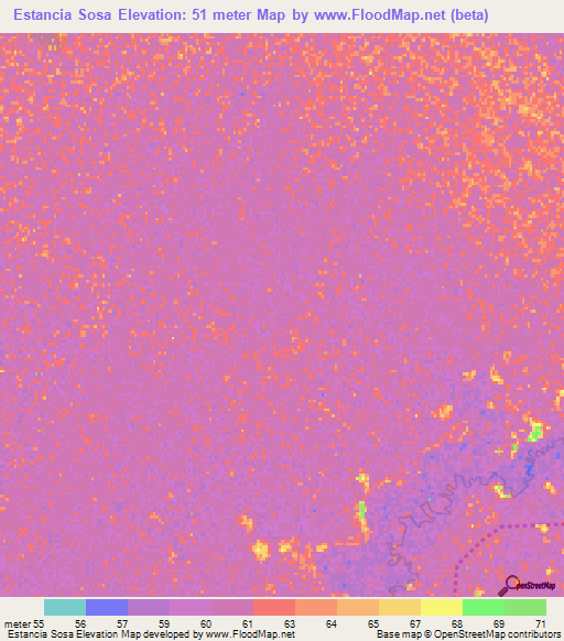 Estancia Sosa,Paraguay Elevation Map