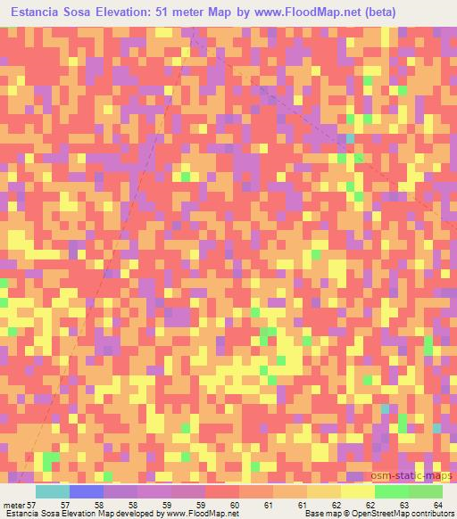 Estancia Sosa,Paraguay Elevation Map